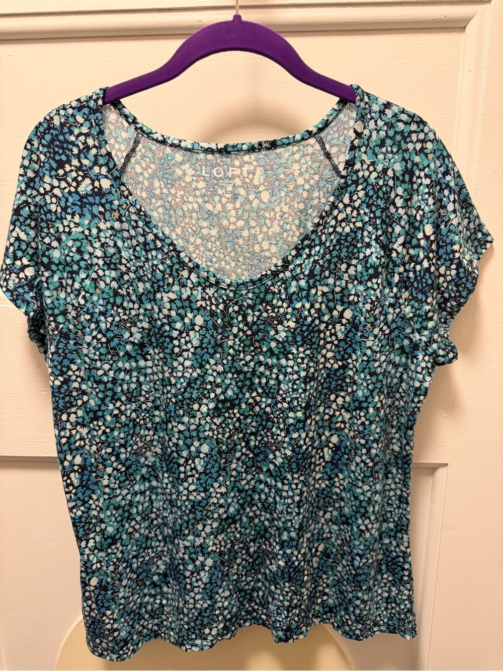 LOFT Women's Blue Floral Short Sleeve Tee